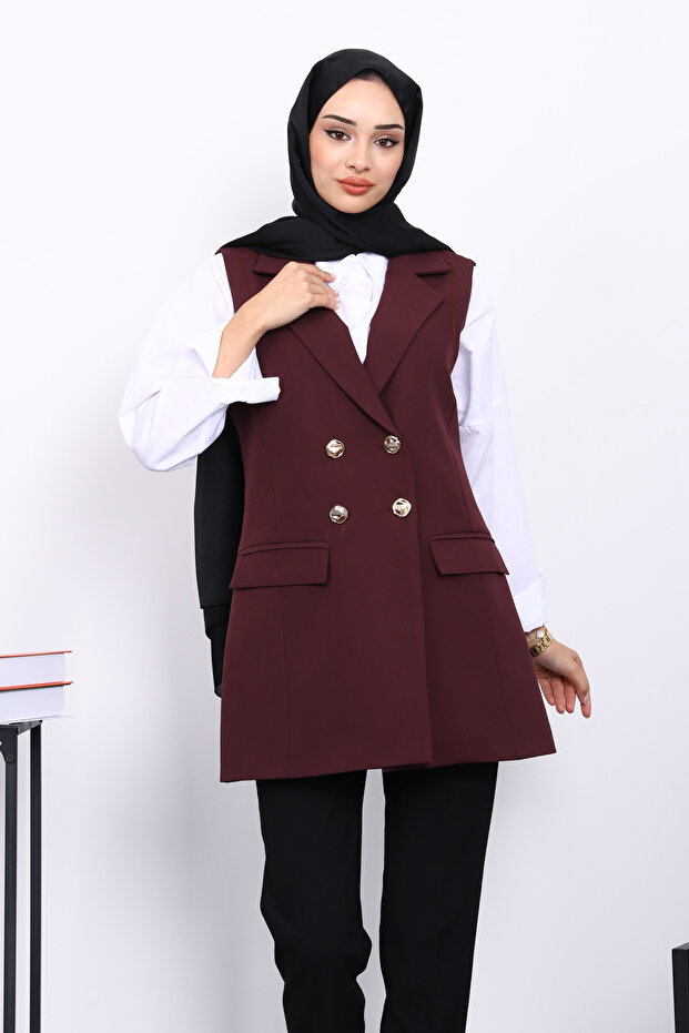 Plum Buttoned Pocket Vest
