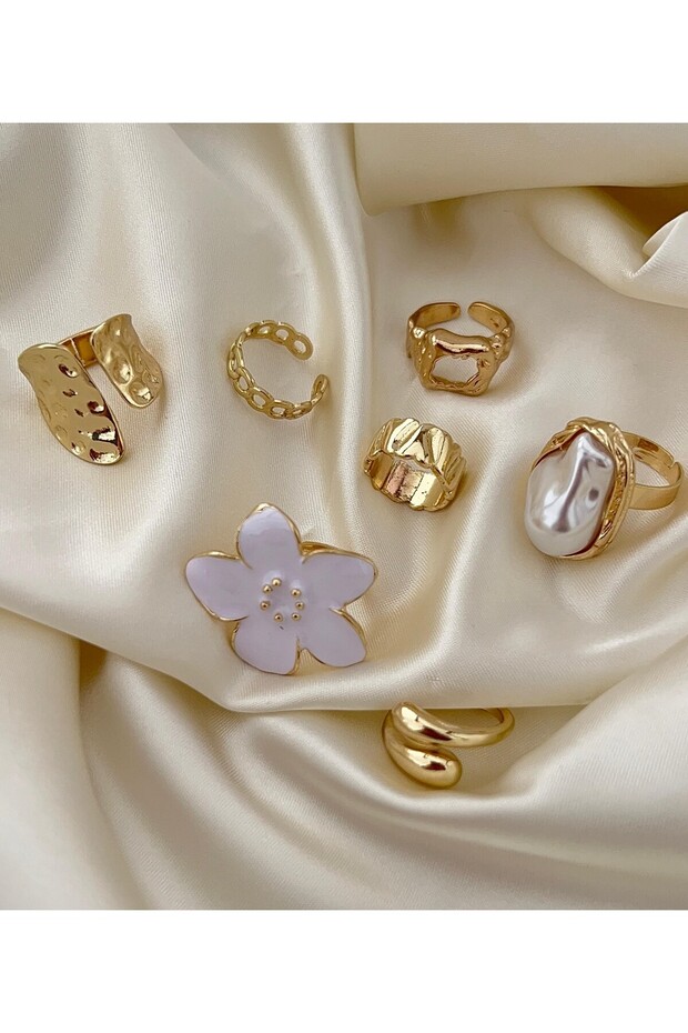 Set of 7 Rings |   7 Rings with One Price |   Adjustable Gold Combination Ring Set
