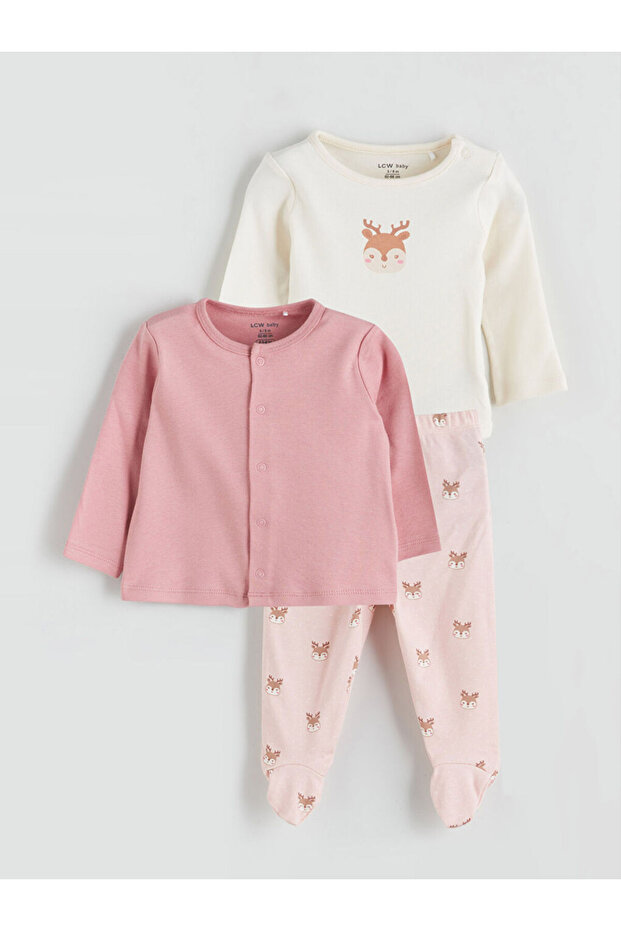 Pink Printed Baby Girl 3-Piece Set