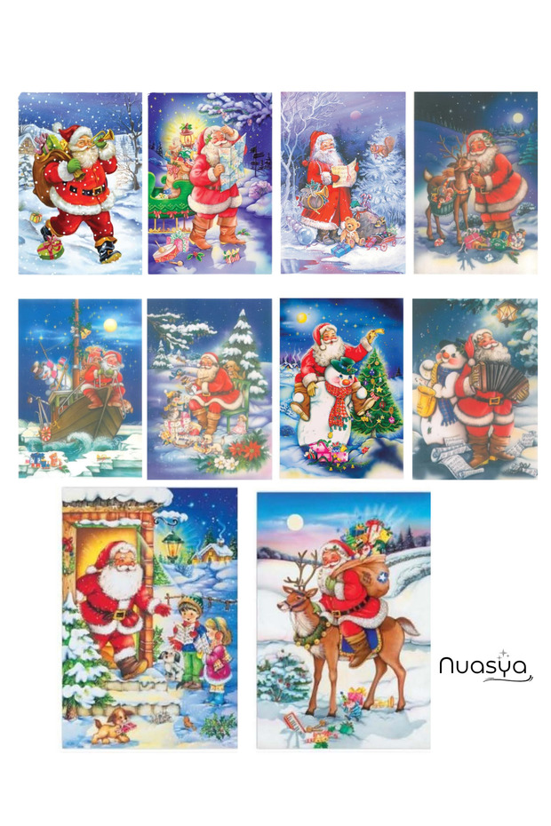 New Year 10-Piece Nostalgia Postcard Sets New Year Postcard Christmas Snowman Santa Claus