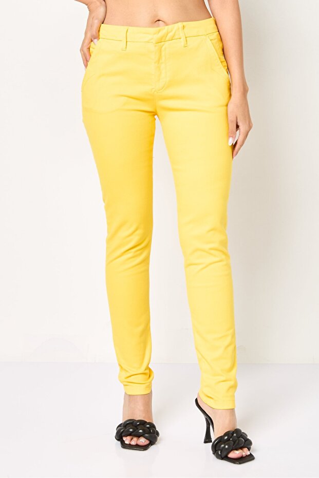 Women Regular Fit Solid Straight Leg Pants, Bright Lemon