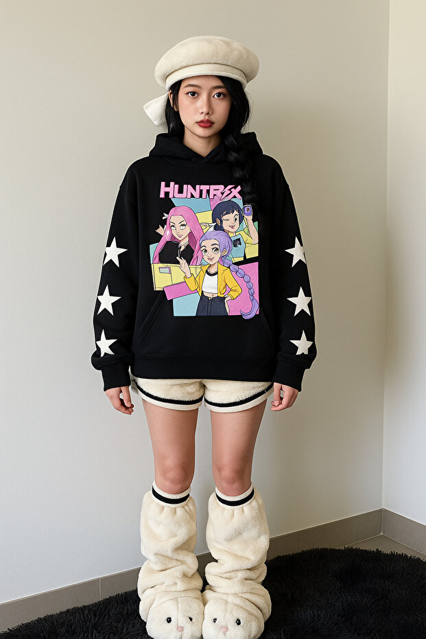 Kpop Demon Hunters Detail Printed Hooded Sweatshirt
