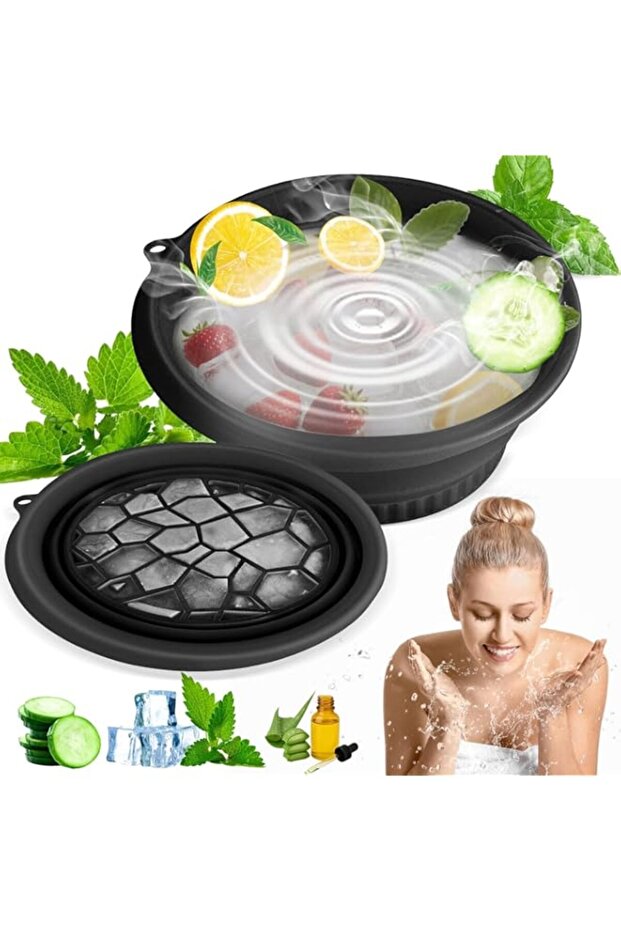 Face Bowl for Ice with Built-in Icetray, Portable Foldable Silicone Ice Facial Bowl, for Home Ice B - 1
