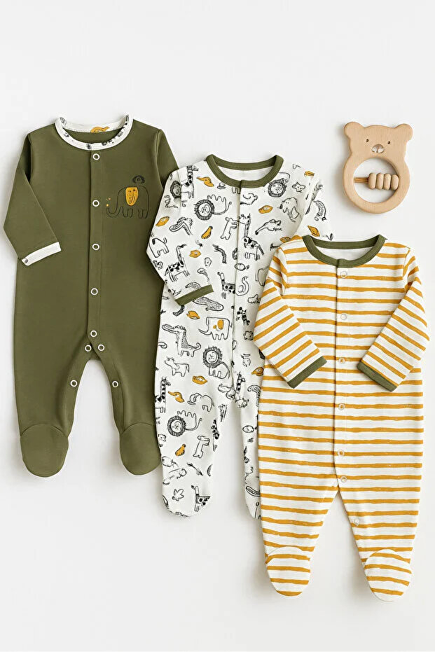 Baby 100% Cotton 3-6-9 Months Safari Patterned Newborn Outfit with Booties 3-6-9 Months