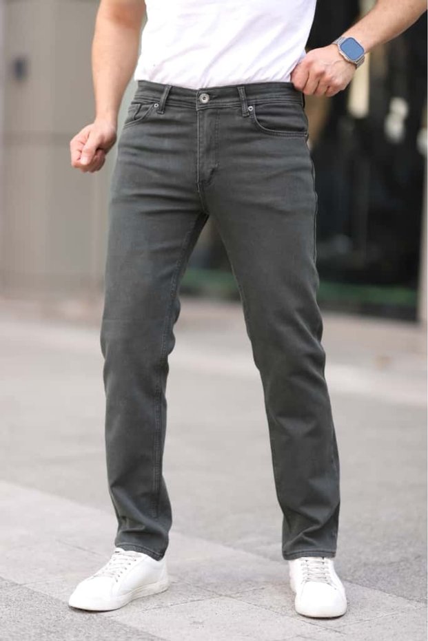 Haki̇ Men's Regular Pipe Leg L Stretch Fabric Rodri̇gez Denim Fabric Washed Trousers