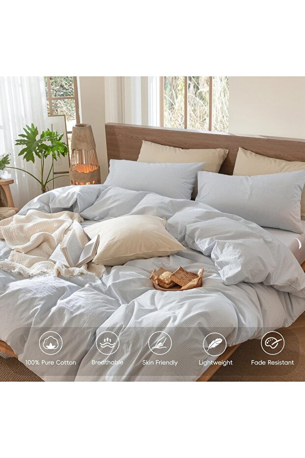 طقم غطاء لحاف مطاطي رفيع باللون الرمادي مزدوج الحجم - 2