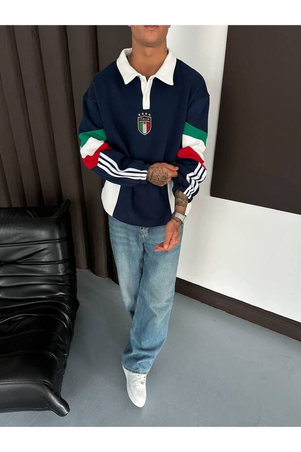 İtalia Oversize Düğmeli Yaka Sweatshirt - 4