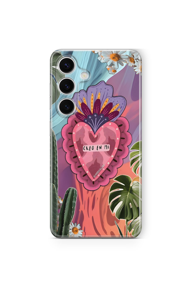 Samsung Galaxy A27 Compatible Colorful Heart and Flower Pattern Transparent Phone Case