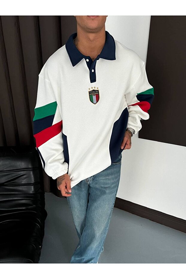 İtalia Oversize Düğmeli Yaka Sweatshirt - 2