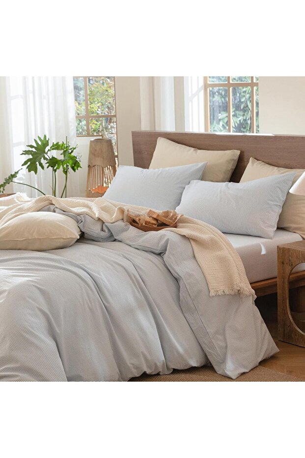 طقم غطاء لحاف مطاطي رفيع باللون الرمادي مزدوج الحجم - 6