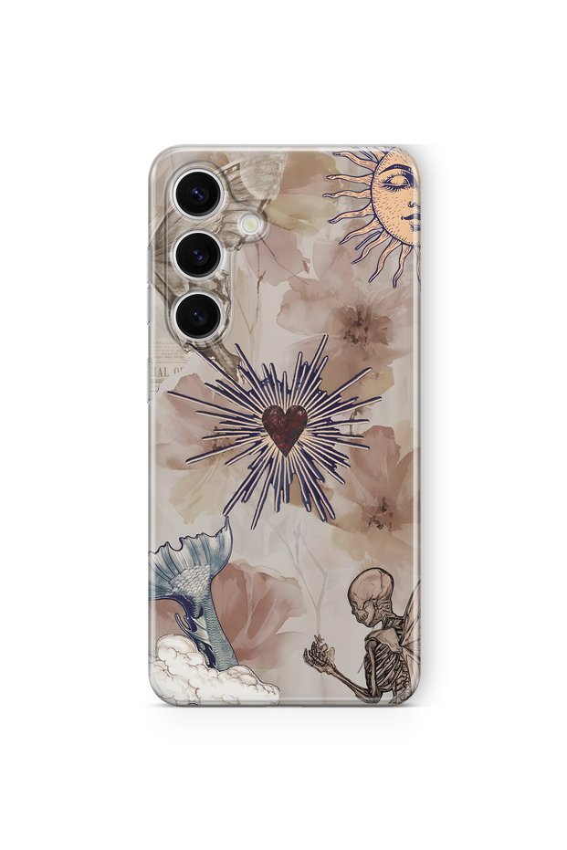 Samsung Galaxy A27 Compatible Heart and Butterfly Collage Pattern Transparent Phone Case