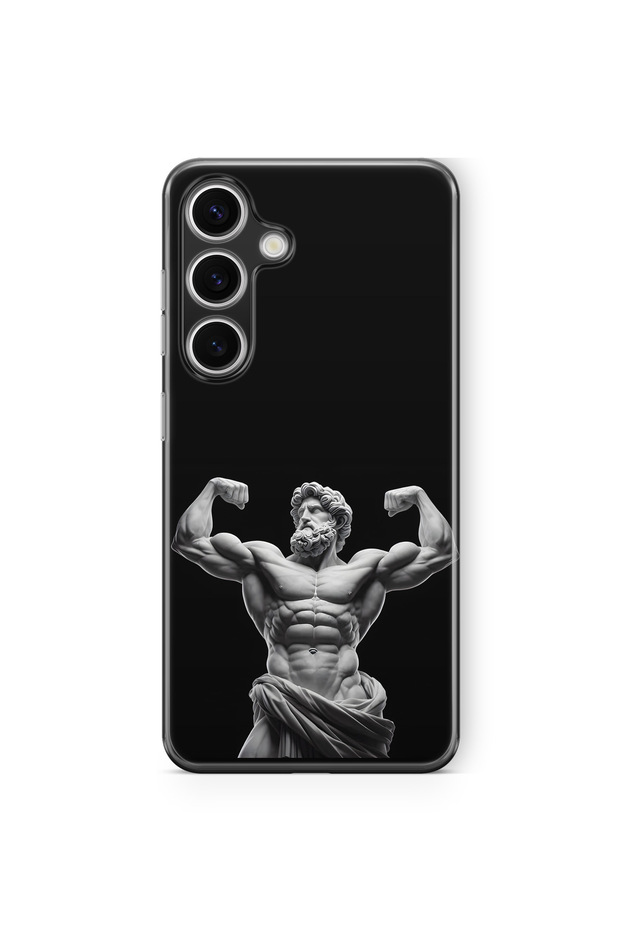 Samsung Galaxy S26 Fe Compatible Ancient Statue Muscular God Pattern Transparent Phone Case
