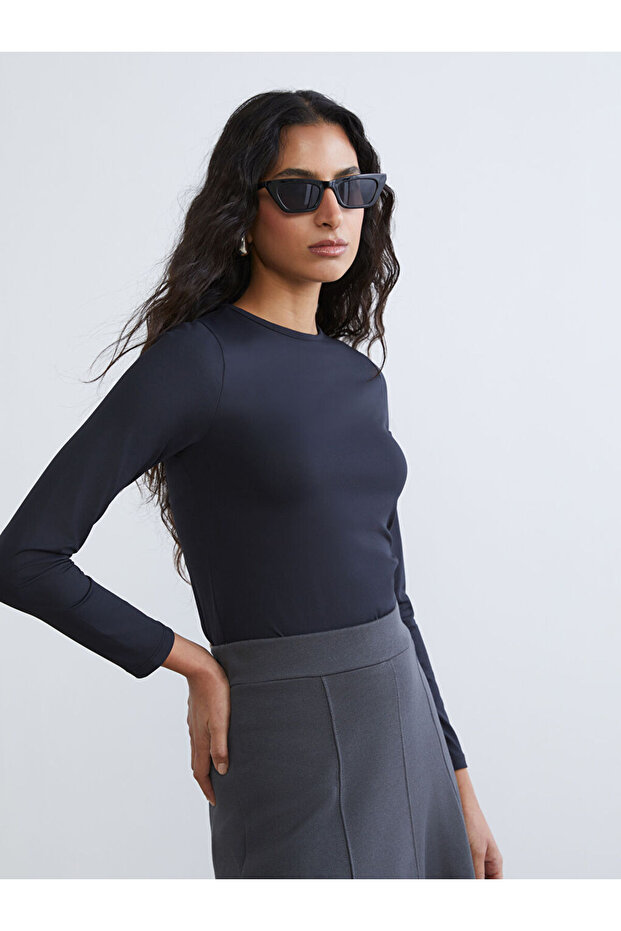 Lcw Modest Black Crew Neck Women's Bodysuit