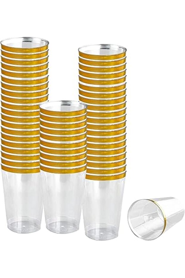 50PCS Clear Cups 12oz with Gold Rim Stackable Party Water Glasses