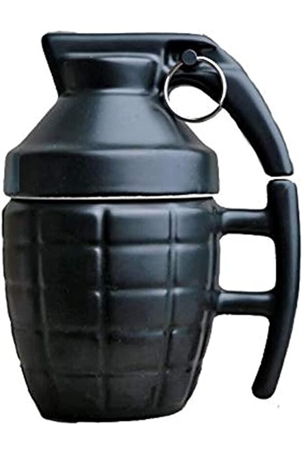 3D Grenade Shape Coffee Mug with Lid Black Funny Gift Cup