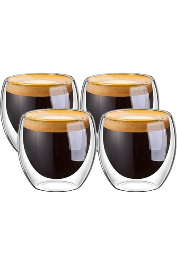 Espresso Cups 80ml Double Walled Glasses Set of 4 for Latte Cappuccino Tea and Dessert