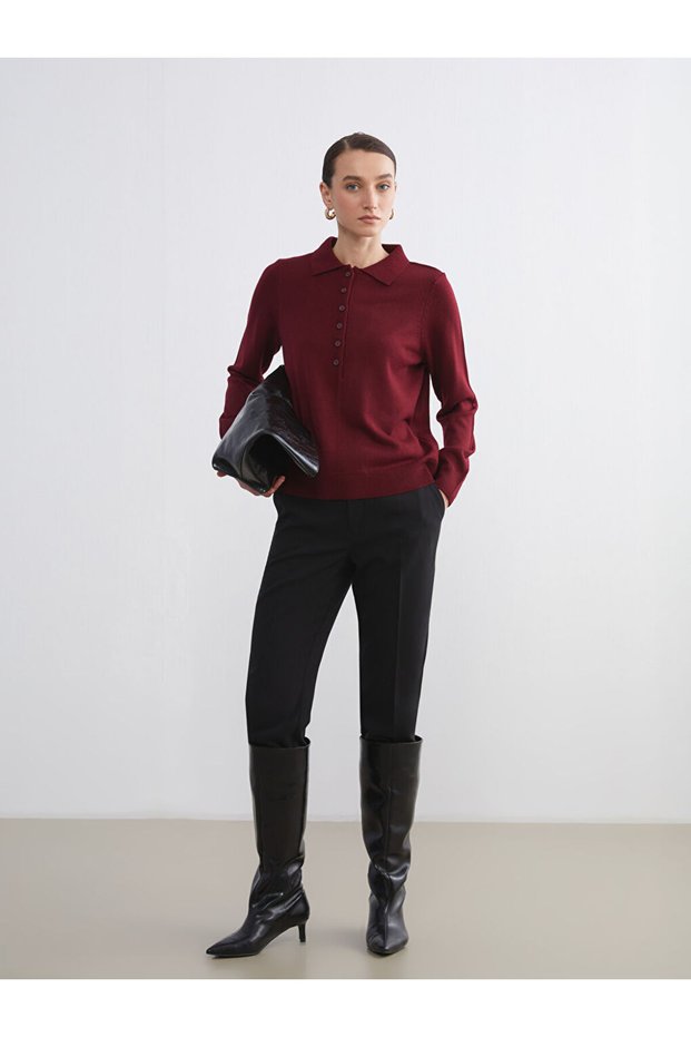Polo Neck Women's Knitwear Sweater