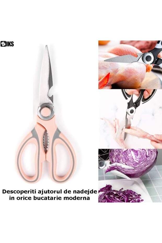 Multifunctional Kitchen Scissors, FB1, Beverage Opener and Nutcracker Function, Pink - 3
