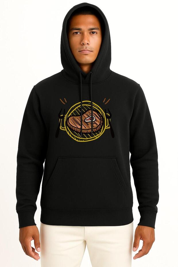 Hooded Barbecue Grill Picnic Food Lunch Chest Design Unisex Sweatshirt