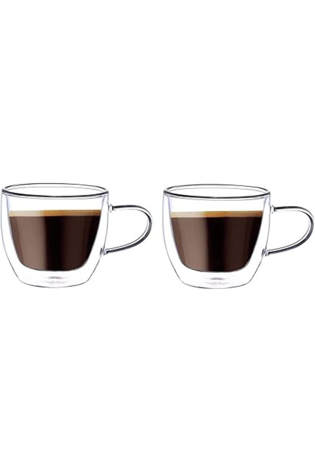 Double Wall Glass Tumbler Cups for Coffee or Tea Set of 2 Pieces 180 ml DH911
