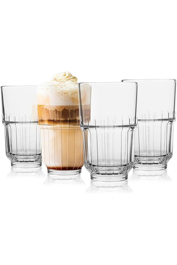 12oz Stackable Glass Cups, Borosilicate Iced Tea Glasses for Water, Juice & Cocktail, Set of 4