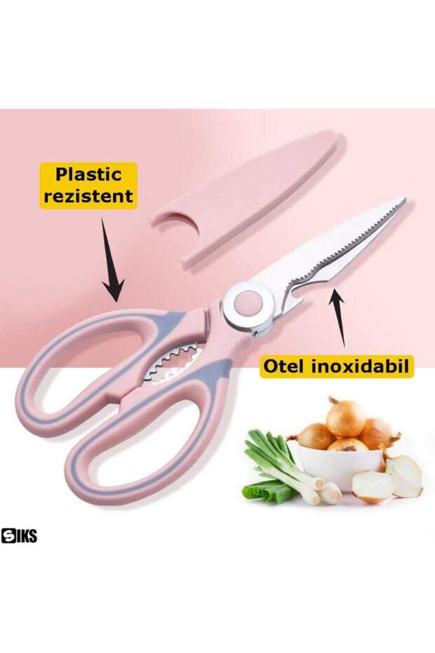 Multifunctional Kitchen Scissors, FB1, Beverage Opener and Nutcracker Function, Pink - 5