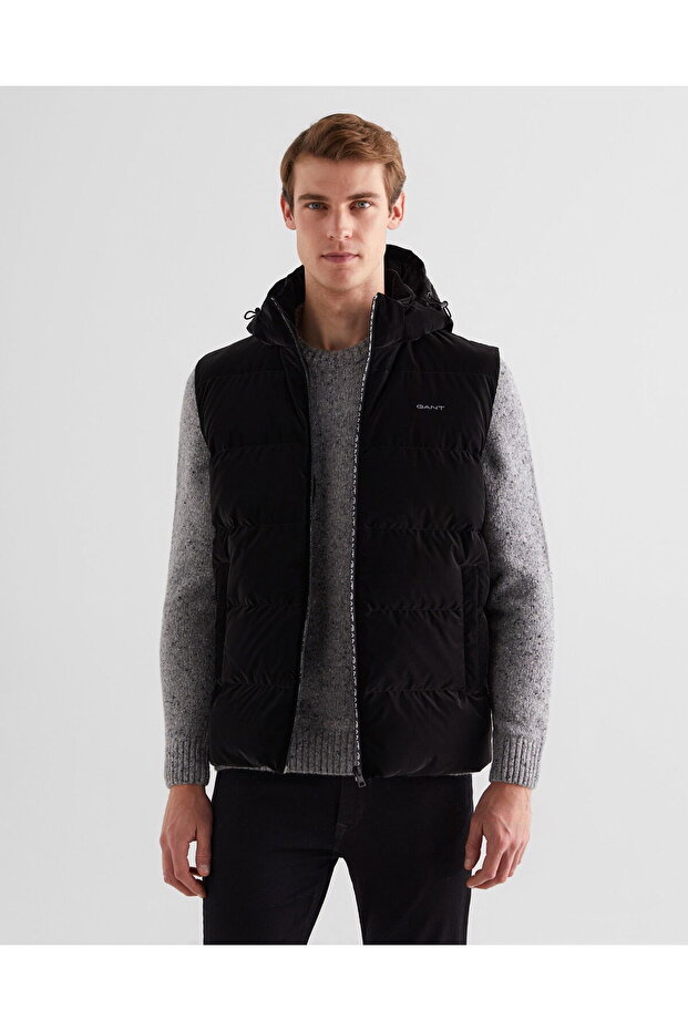 Erkek Siyah Kapüşonlu Yelek - 1