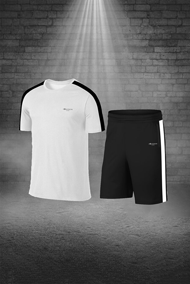 Men's White Fit Round Neck Short Sleeve T-Shirt Shorts Bottom Top Set (S-3Xl)