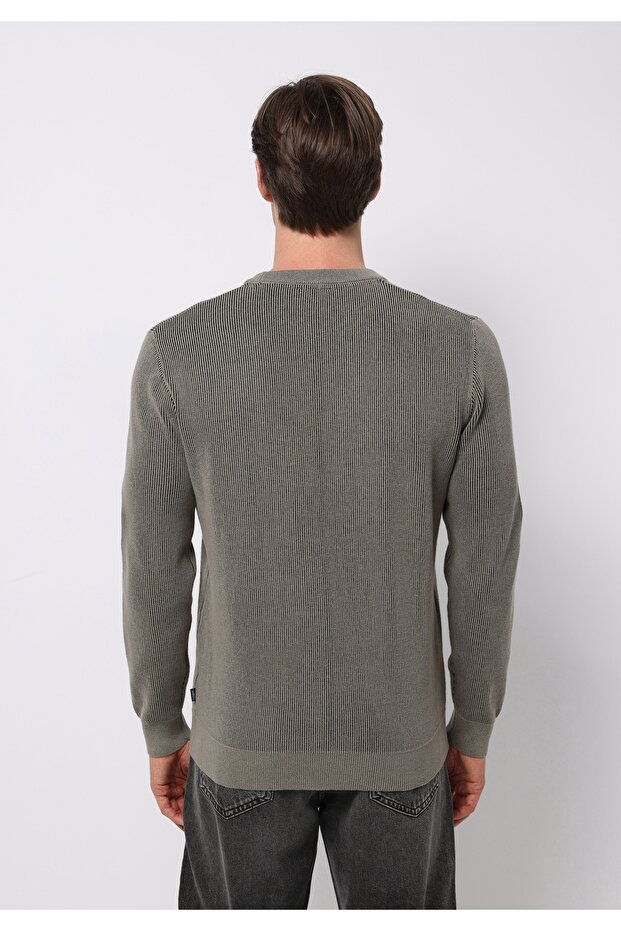 Regular Fit Yuvarlak Yaka Jakarlı Erkek Yeşil Kazak - 2