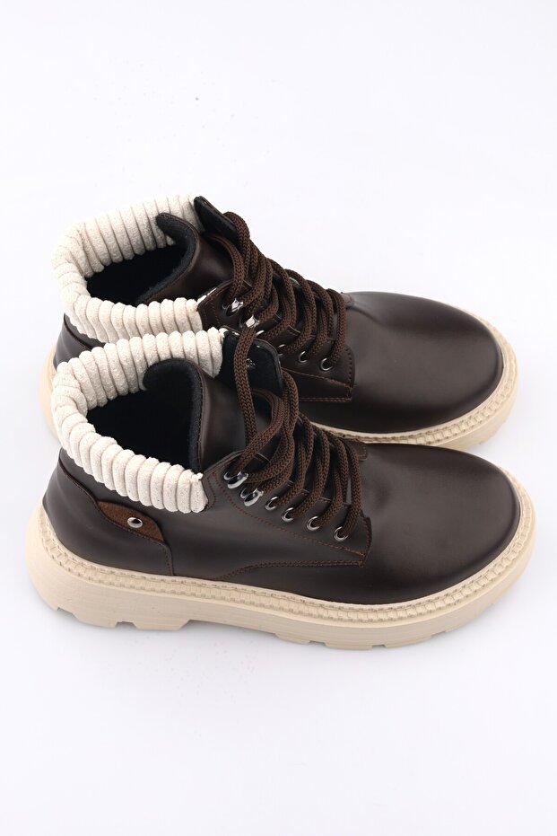 Women's Bitter Brown Boots Thick Sole Lace-Up Winter