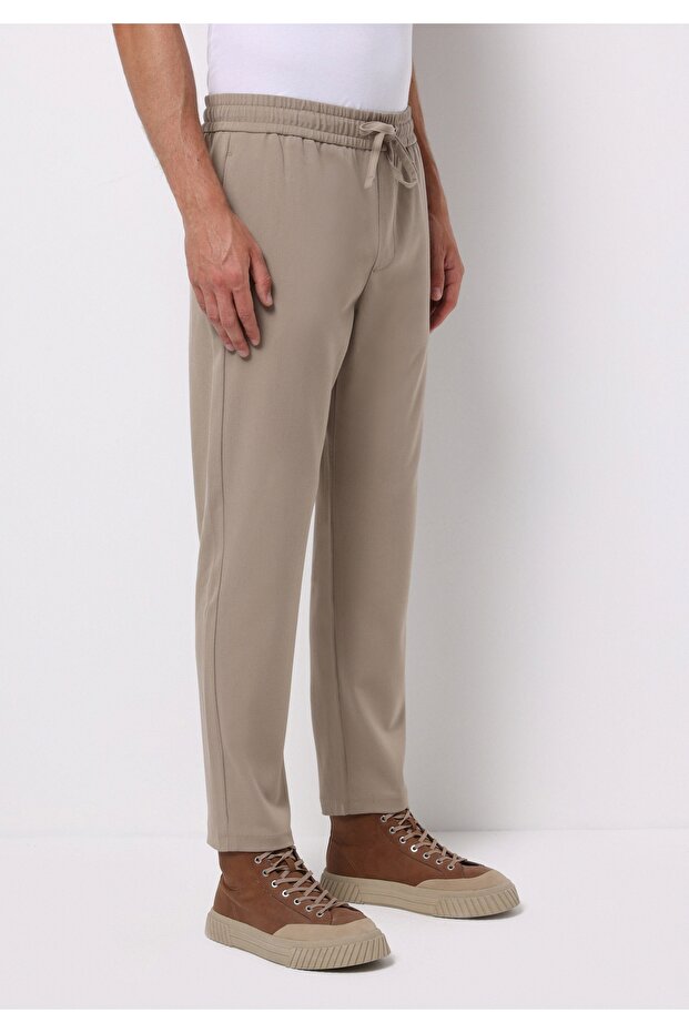 Regular Fit Orta Bel Düz Paça Erkek Bej Pantolon - 4