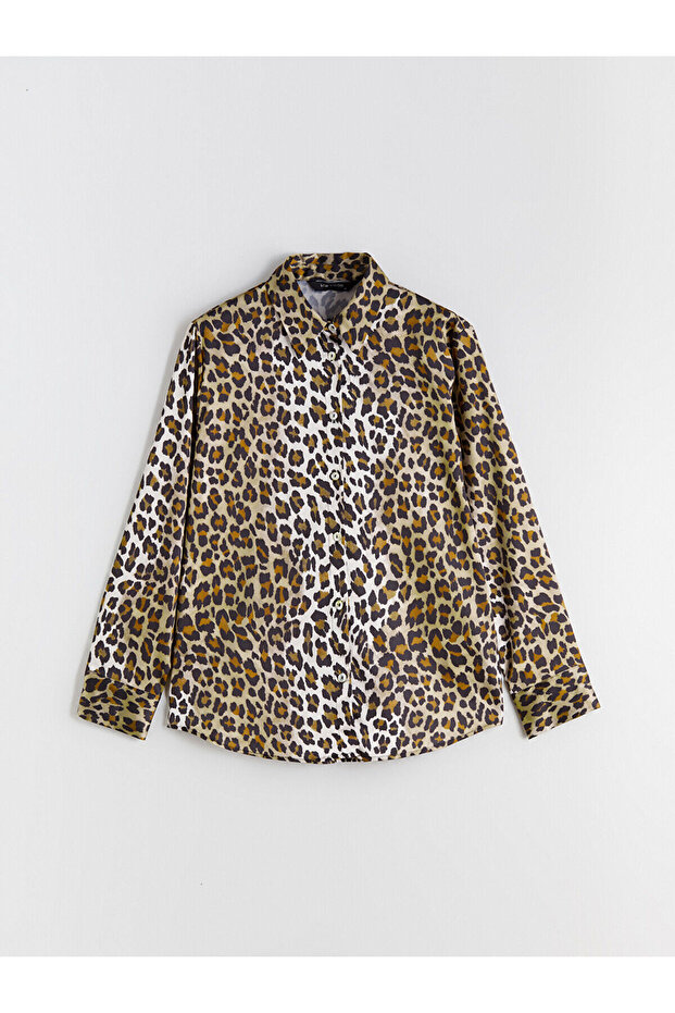 Black Leopard Patterned Satin Women's Shirt - 5