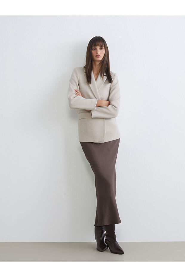 Özmarka New Season Elastic Waist A-Line Satin Skirt