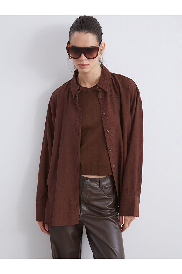 Özmarka New Season Textured Oversize Women's Shirt
