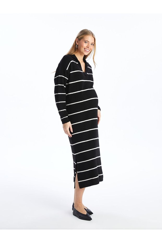 LCWAIKIKI Maternity Polo Collar Plain Long Sleeve Maternity Knitwear Dress