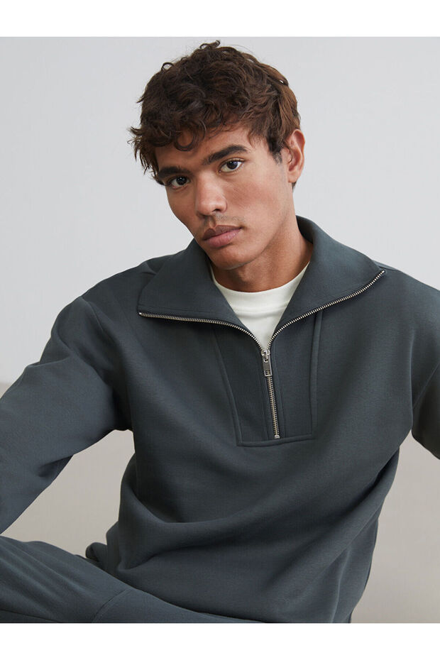 Plus New Season Zippered Stand Collar Men's Thick Sweatshirt