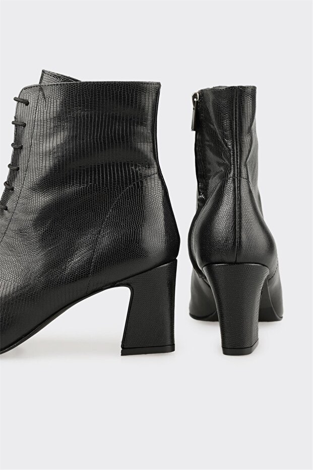 Siyah Deri Kadın Klasik Bot - 4