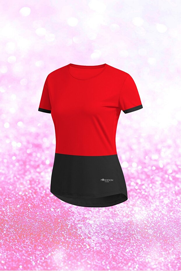 Plus Size Women's Red Dri-Fit Comfortable Crew Neck T-Shirt for Running 4Xl-10Xl