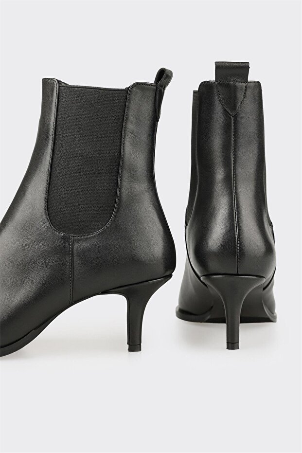 Siyah Deri Kadın Klasik Bot - 4