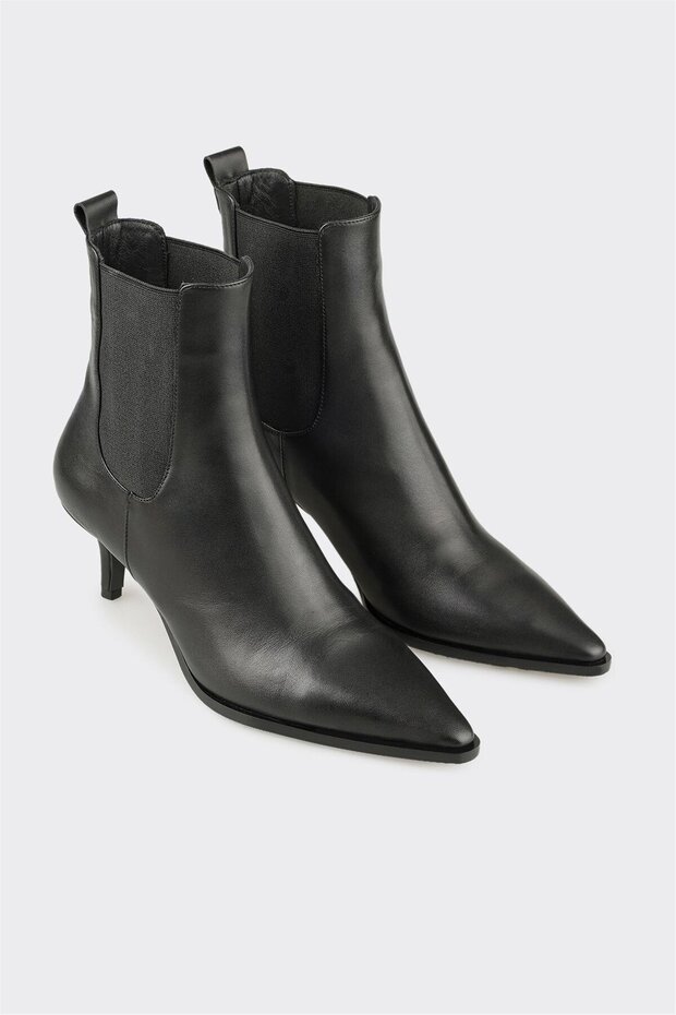 Siyah Deri Kadın Klasik Bot - 2