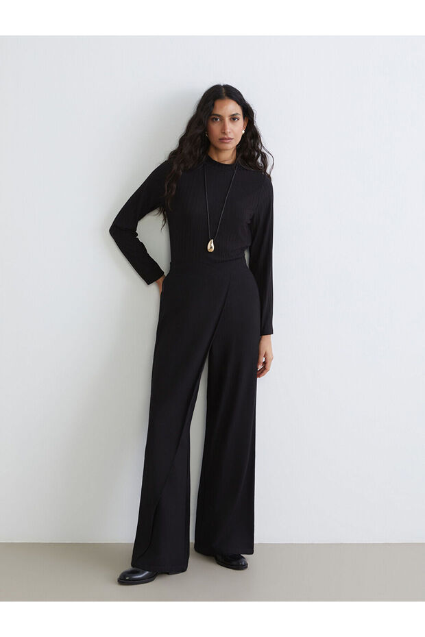 Black loose fit wide leg women's pants from plus-store