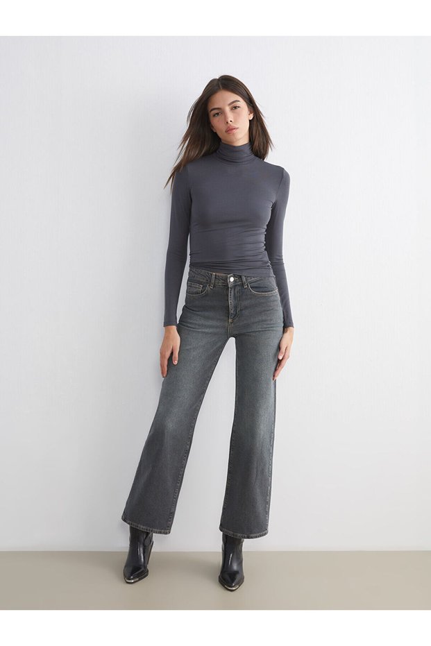 Two Mt Shop Quality Lcw Jeans Gray Denim Straight Wideleg High Waist Wide Leg Women's Jean Pants