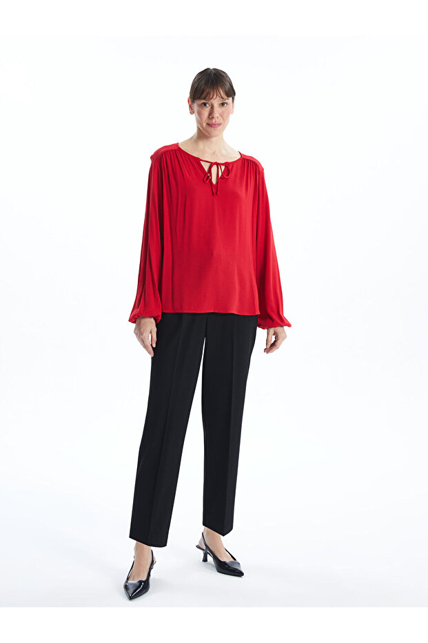Lcwaıkı Classic Red Women's Tie-Up Collar Straight Blouse - 2