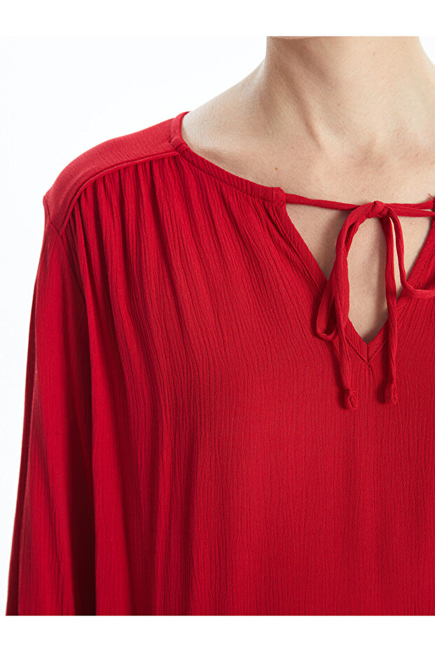 Lcwaıkı Classic Red Women's Tie-Up Collar Straight Blouse - 3
