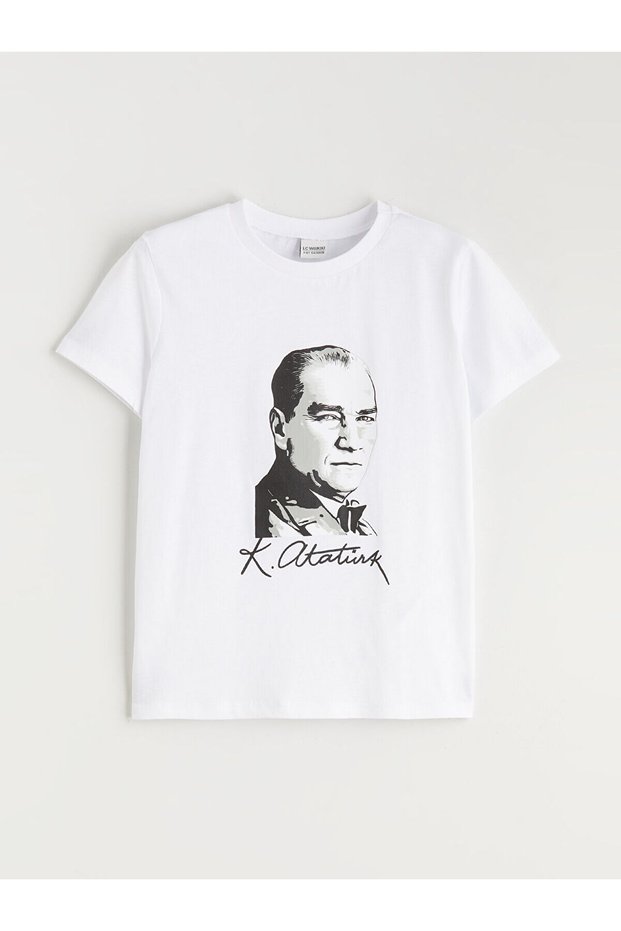 Vizyon New Season Crew Neck Ataturk Printed Girls' T-Shirt