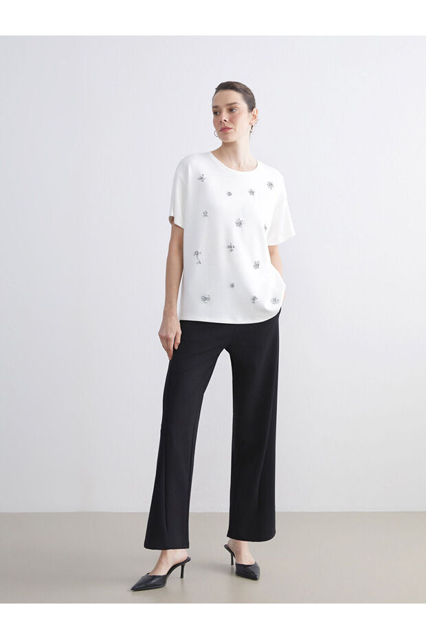 Wide Leg Women's Trousers with Elastic Waist