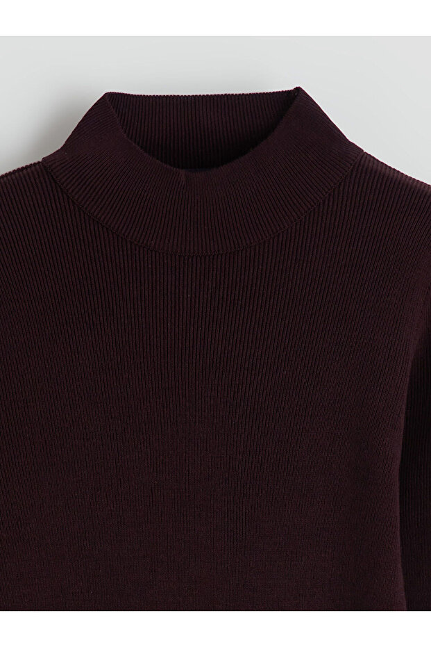 Mor Yarım Balıkçı Yaka Triko Elbise - 6