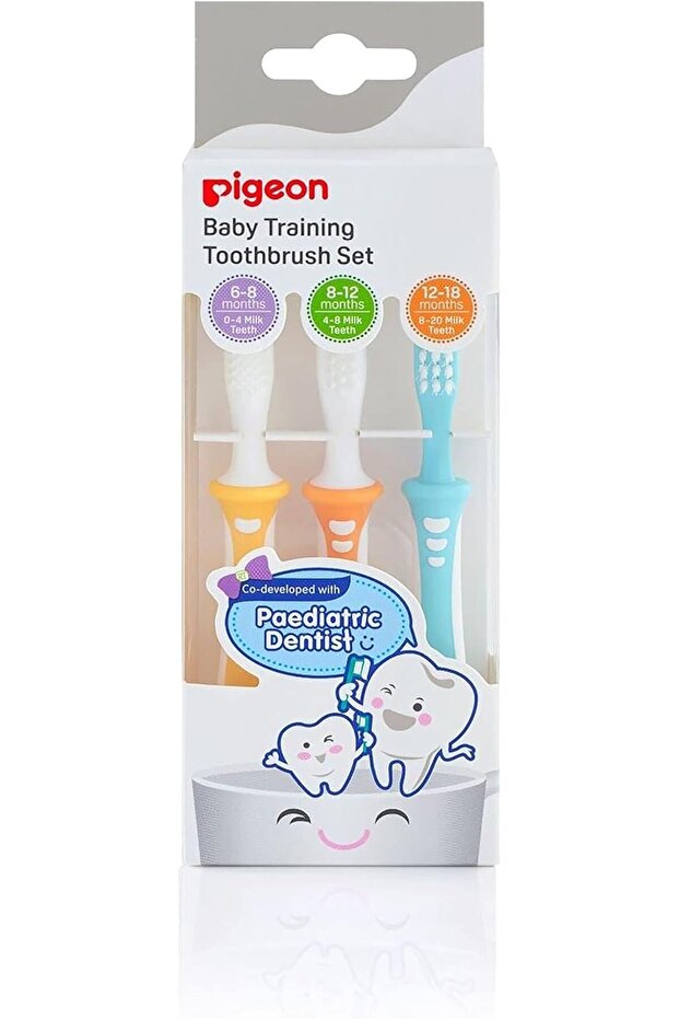 Training Tooth Brush Set, Extra Soft Bristles, Soft Grip, Lesson 1, 2, 3, Multi Colour