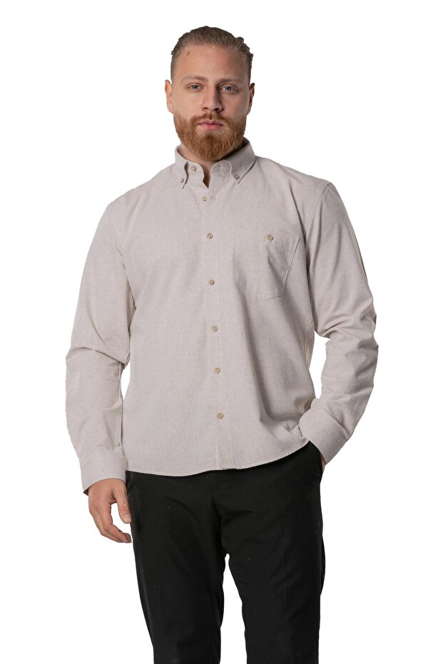 Long Sleeve Lumberjack Men's Flannel Autumn and Winter Shirt Beige 4032