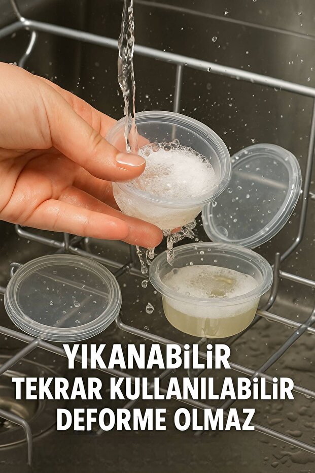 30 ml Kendinden Kapaklı Şeffaf Sosluk – Sızdırmaz, Sıcağa Dayanıklı, Tekrar Kullanılabilir 50’li Set - 6